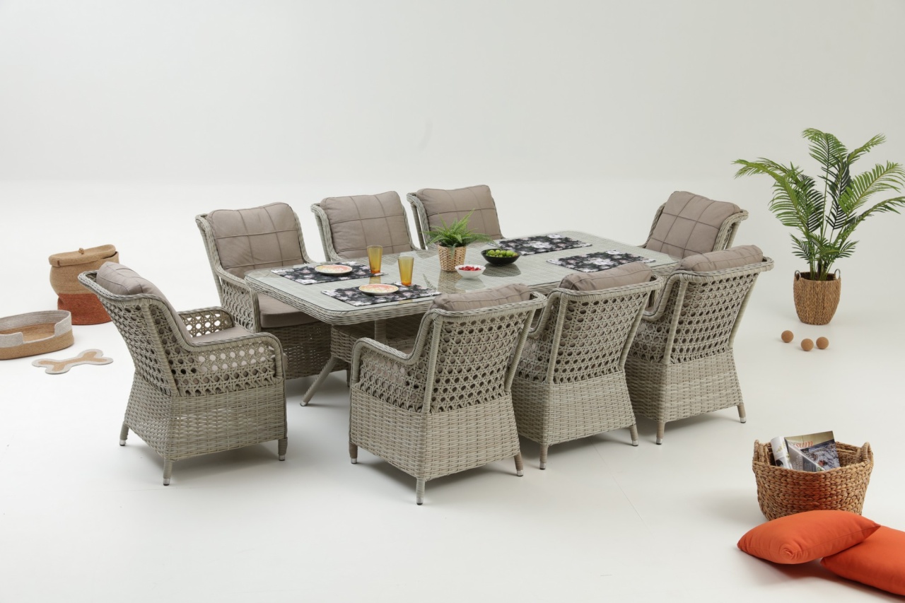 Set masa si scaune de gradina (9 piese) Cenova 8 Crem 160x80x90 cm