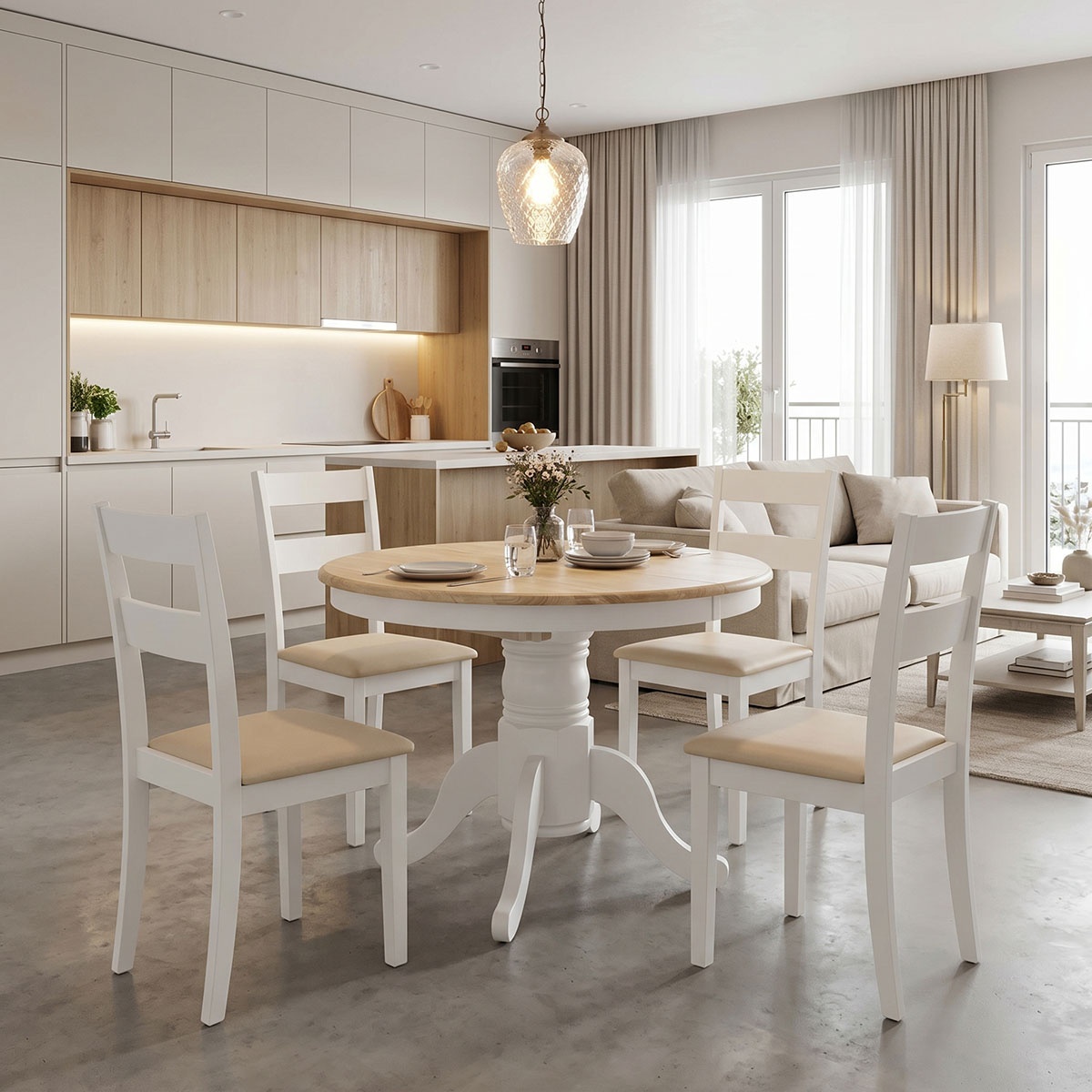 Set masa si scaune dining extensibil 5 buc Dallan Lars Pako Alb 138x100x75 cm