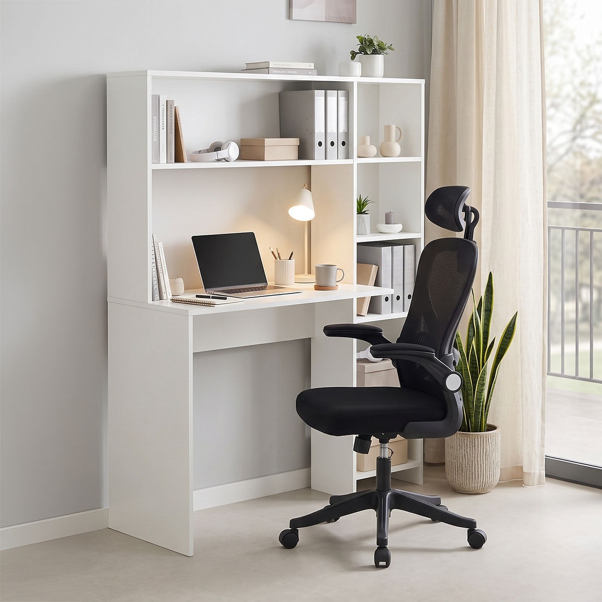 Set mobilier studenti birou cu biblioteca si scaun birou, 2 buc, Clary, Alb, 113.2x40x141.8 cm