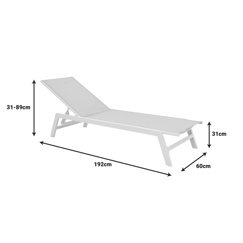 Sezlong Boka, Pako World, Alb, Aluminiu, Negru, 60x192x31 cm