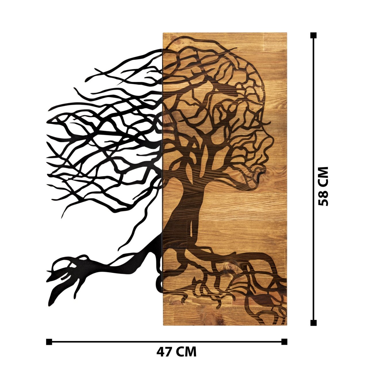 Tablou din lemn si metal Nefes Negru 47x58 cm