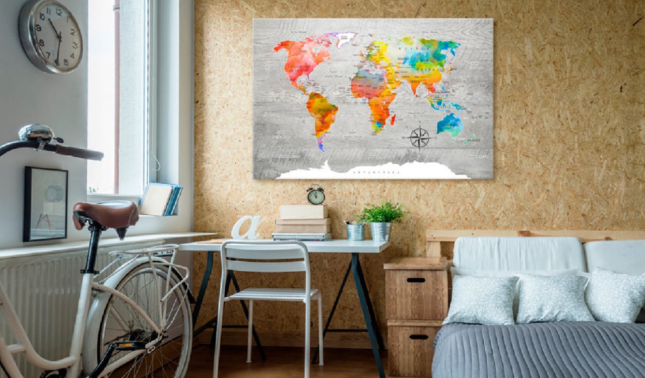 Tablou din plută - Multicolored Travels [Cork Map] 60x40 cm - 1 | YEO