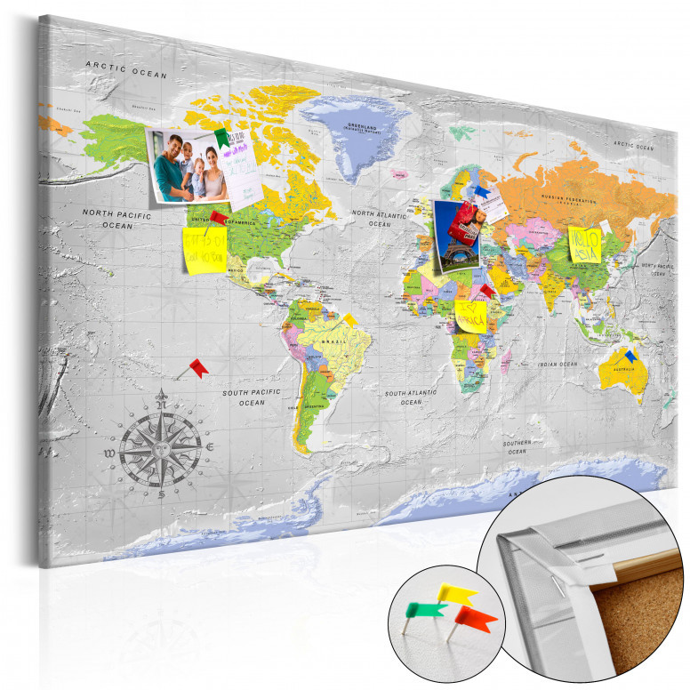 Tablou din plută - World Map: Wind Rose [Cork Map] 120x80 cm