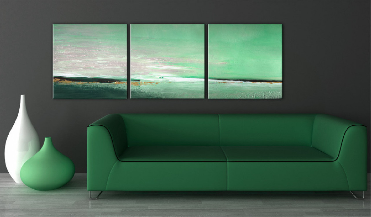 Tablou pictat manual - Sea-green coast 150x50 cm - 1 | YEO