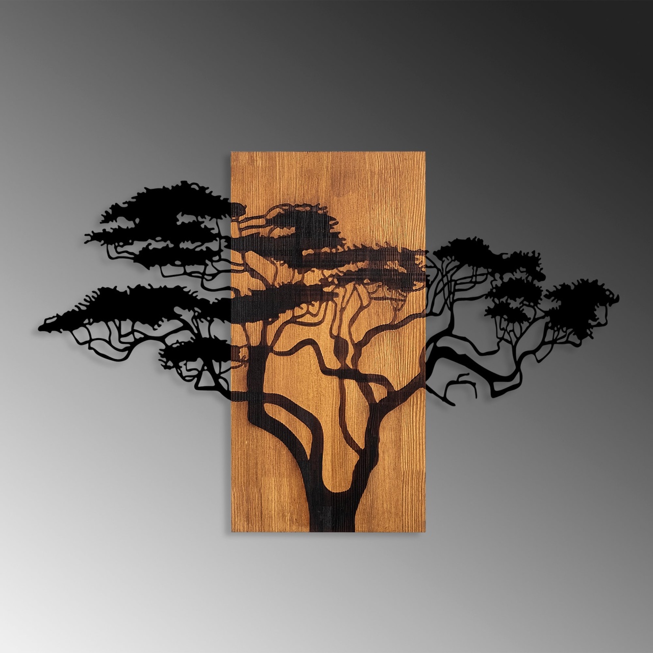 Accesoriu decorativ de perete din lemn si metal Acacia Tree Nuc 90x58 cm - 3 | YEO