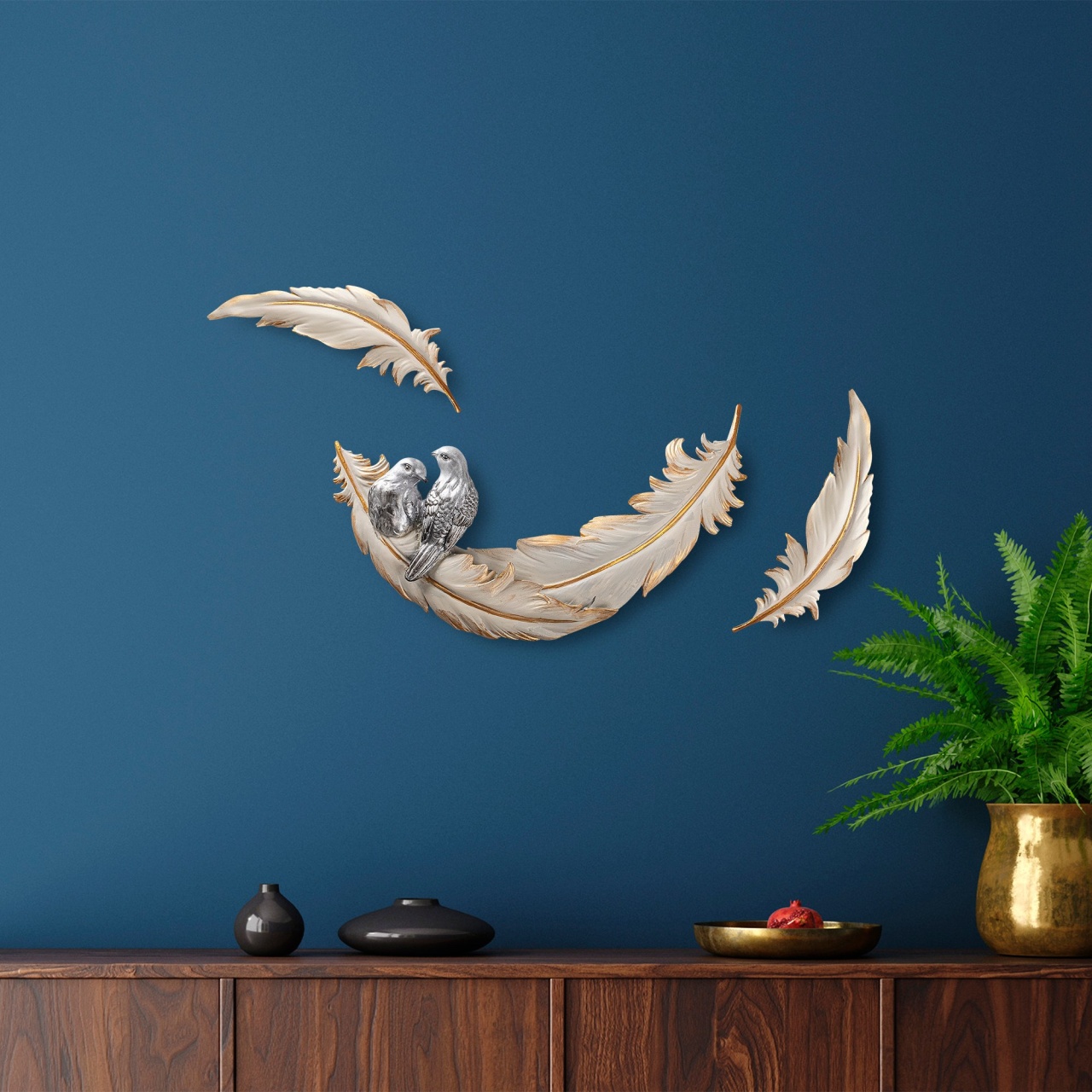 Accesoriu decorativ de perete Love Birds Crem 41x21x4 cm - 1 | YEO