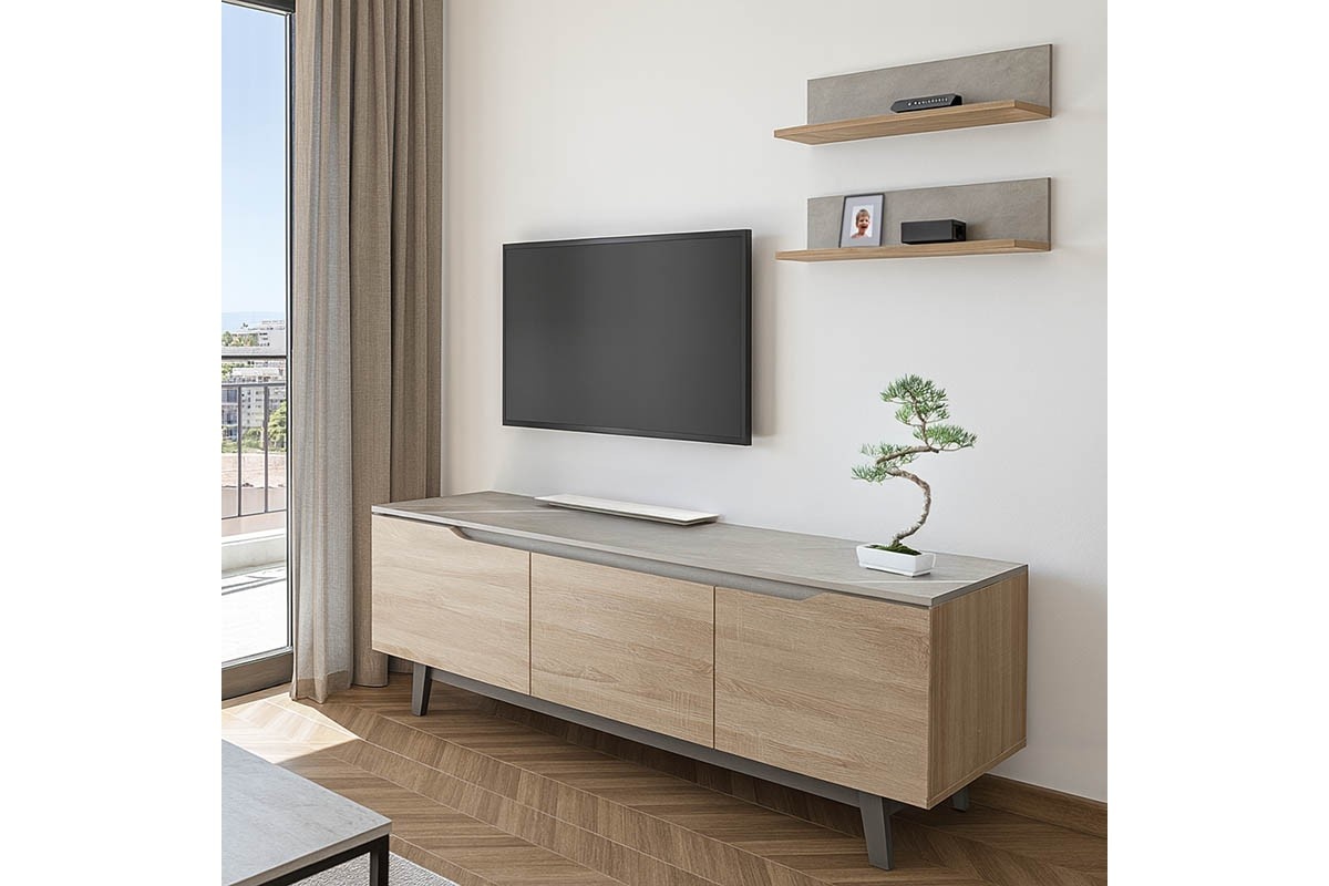 Ansamblu Comoda TV Kasia Stejar-Gri deschis180x35x48.5 cm - 0 | YEO