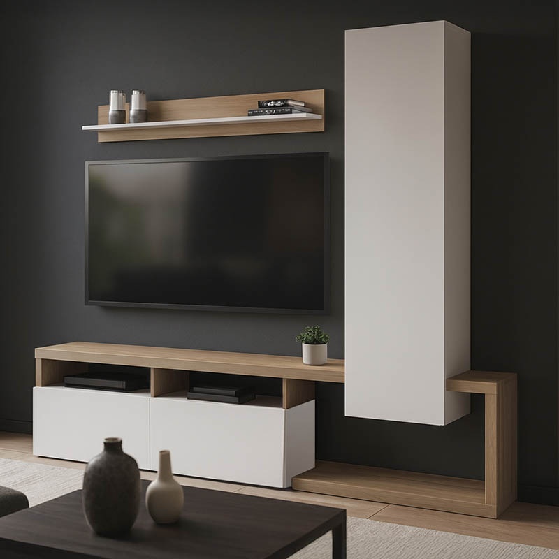 Ansamblu comoda TV Leganto Alb 220.5x35x197.5 cm
