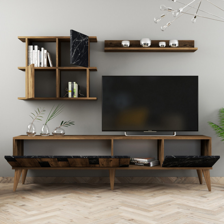 Ansamblu Comoda TV Madrid Walnut-Negru - 3 | YEO