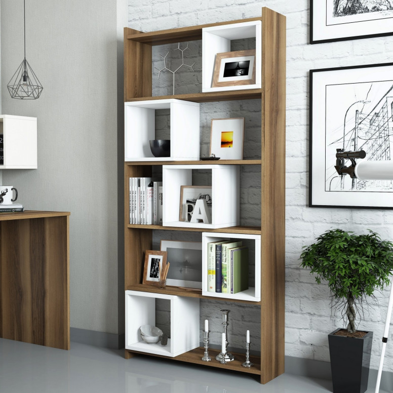 Biblioteca Box Alb-Walnut