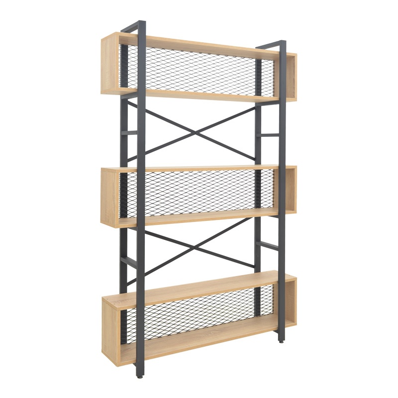 Biblioteca Fifer, Pako World, Stejar-Negru, 120x28x185 cm
