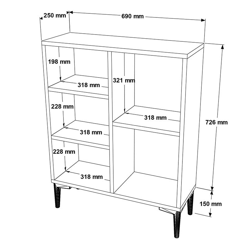 Biblioteca joasa Neville culoare ciment - culoarea nuc 69x25x87.6cm