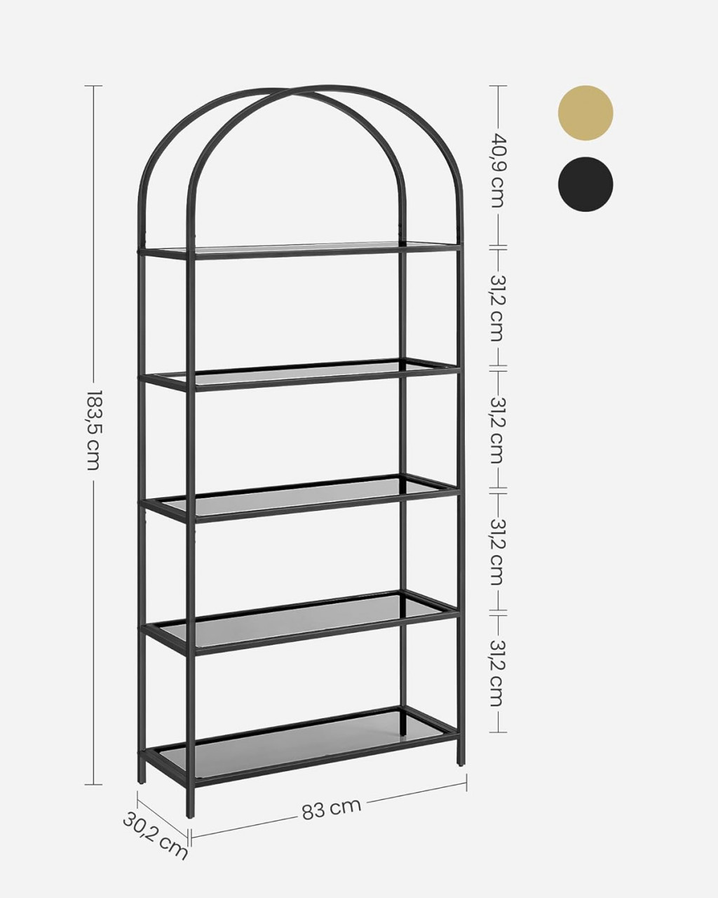 Biblioteca, Vasagle, Negru-Gri, 83x30.2x183.5 cm - 2 | YEO