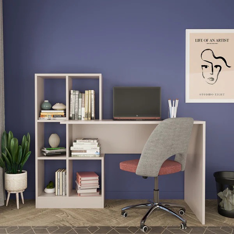 Birou cu biblioteca Dustin, Pako World, Gri deschis, 118x56x112 cm