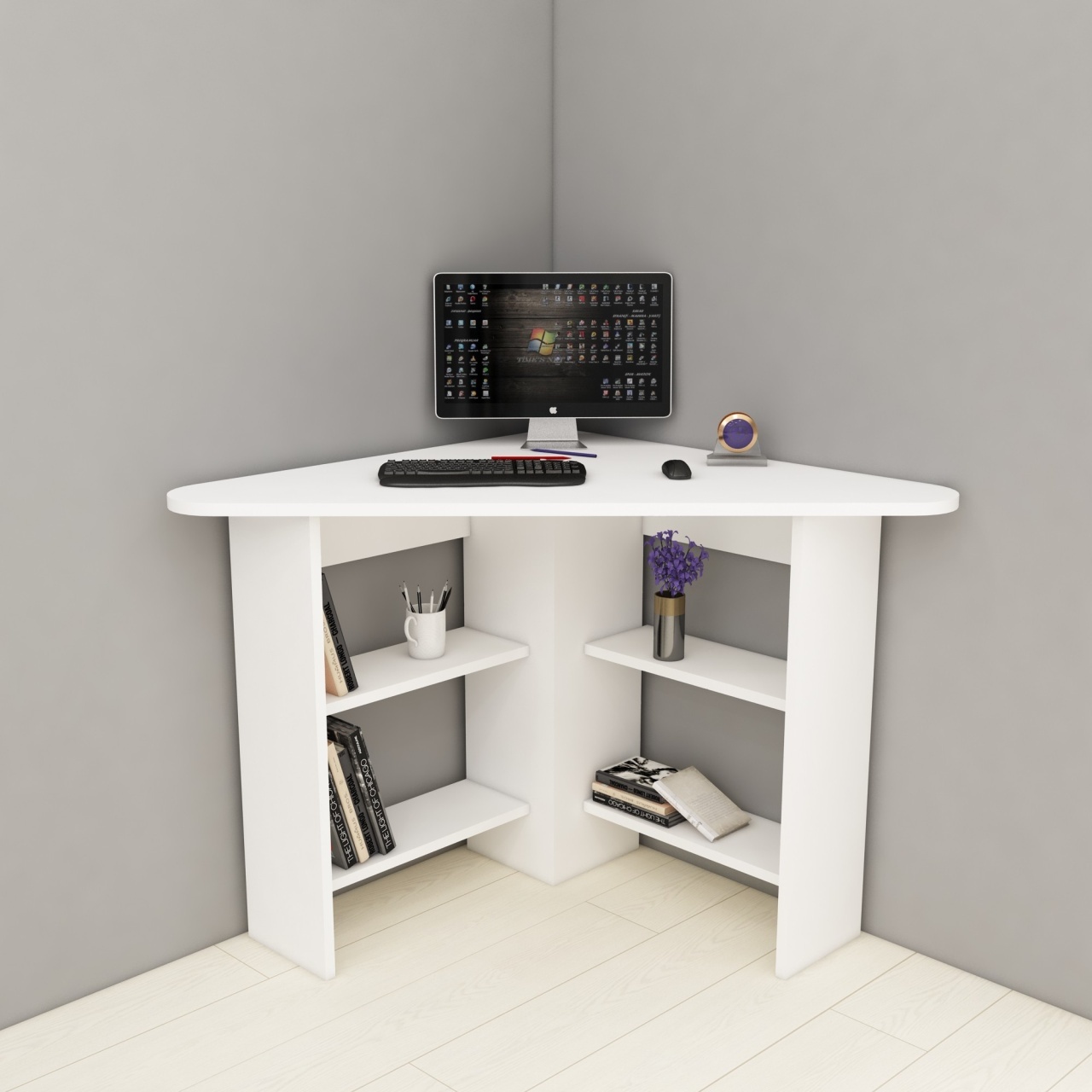 Birou pe colt Corner Alb 80x73.8x80 cm - 2 | YEO