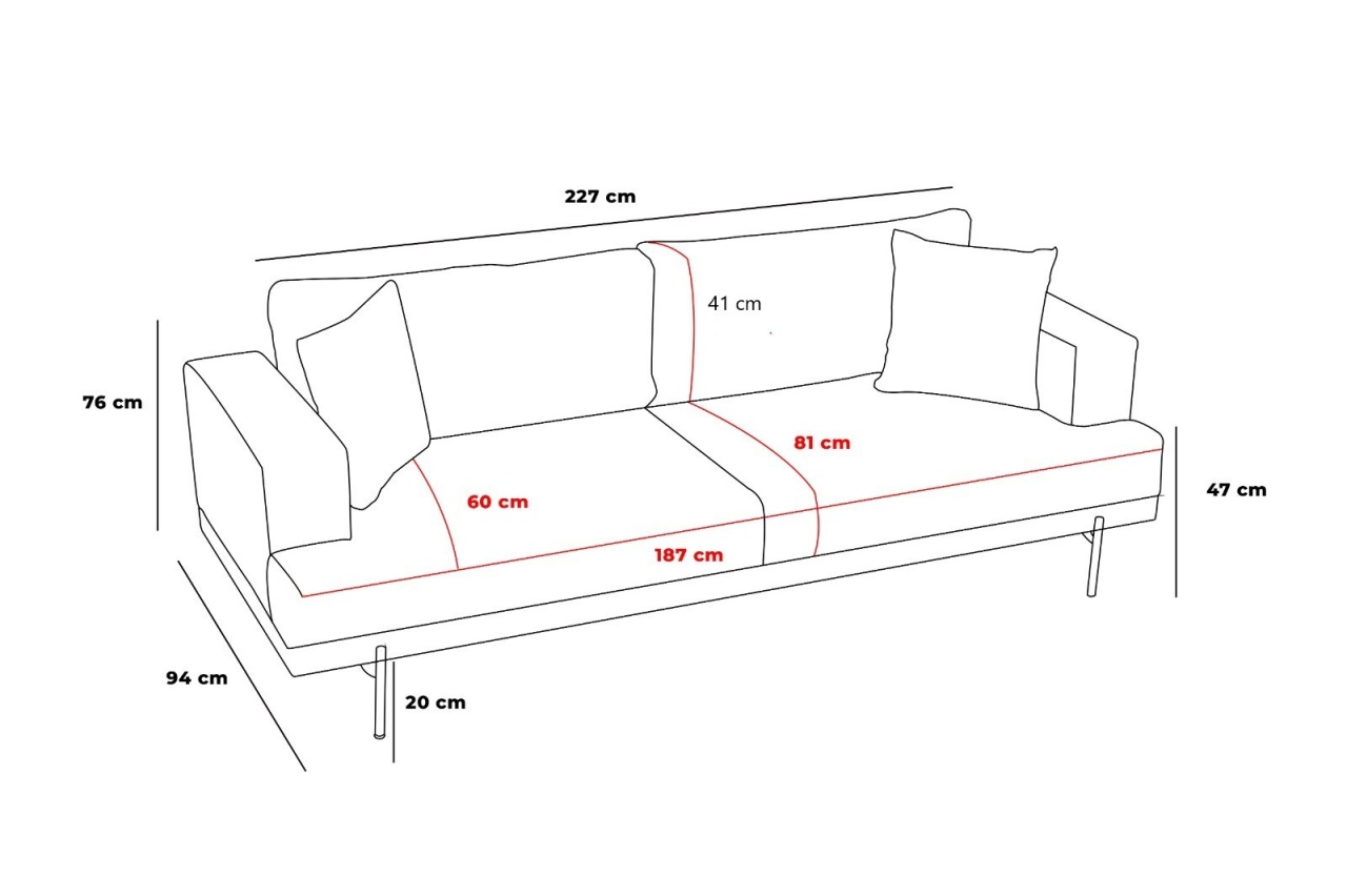 Canapea 3 locuri Liva Antracit 227x76x94 cm