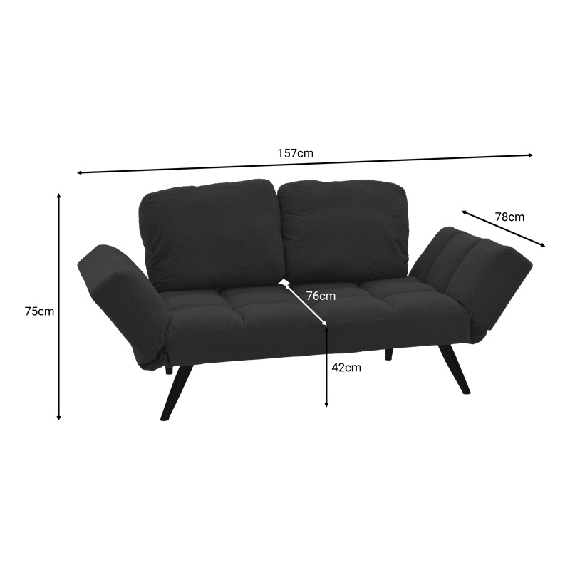 Canapea extensibila 3 locuri, Pako World, Jackie, Antracit-Negru, 190x78x75 cm