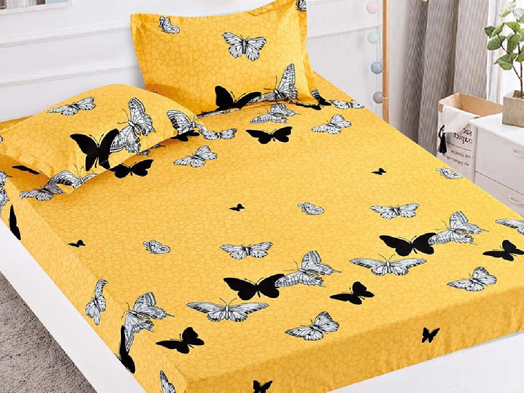 Cearsaf de pat cu elastic si 2 fete de perna, Yellow Sky, 90x200cm (Finet)