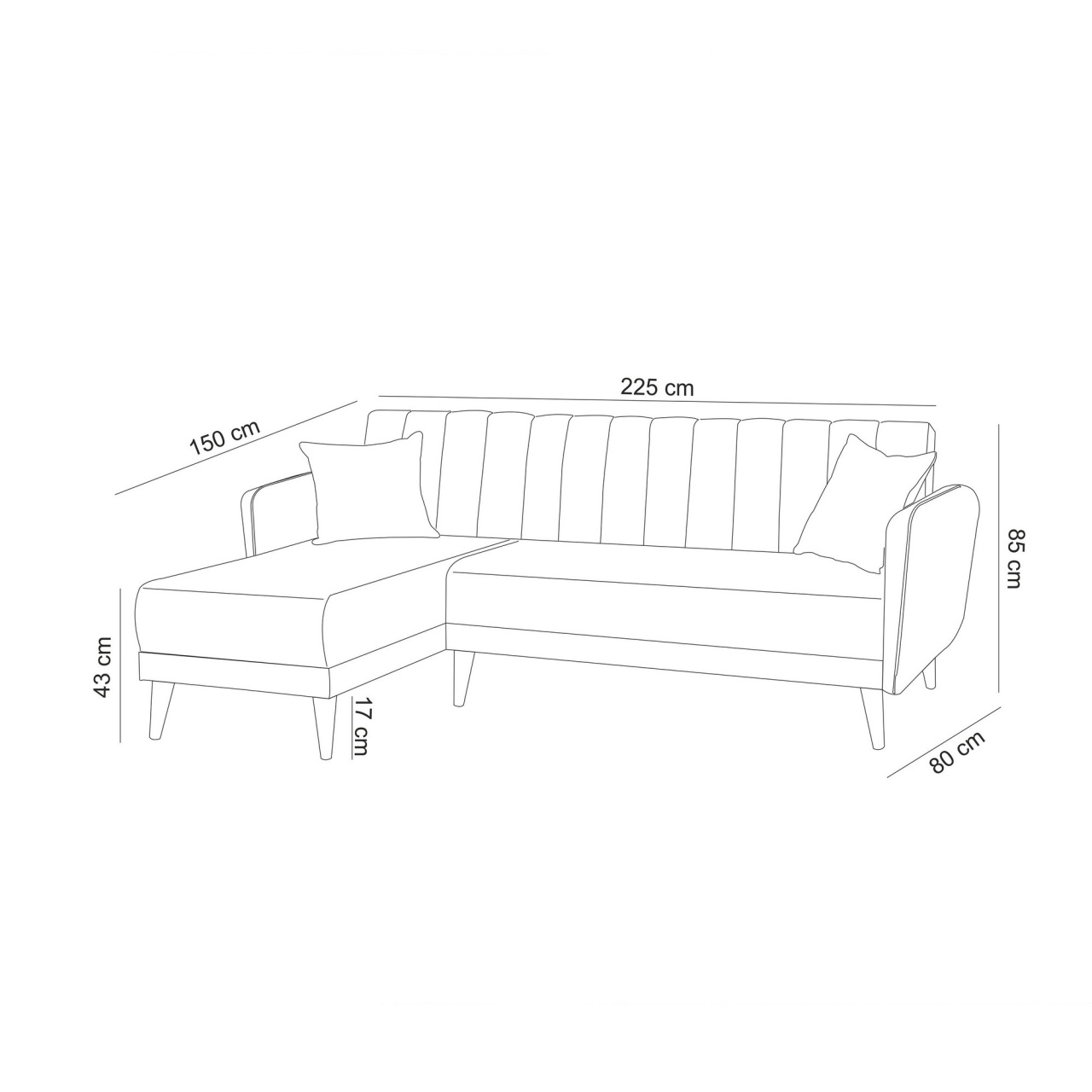 Coltar extensibil stanga Aqua Crem 225x85x150 cm