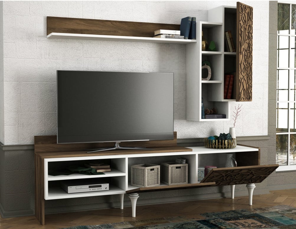 Comoda TV Lenti - Alb, Walnut - 2 | YEO