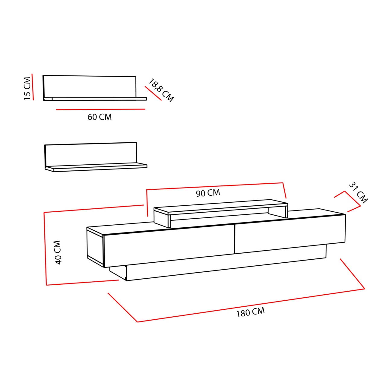 Comoda TV Lusi Alb 180x40x31 cm