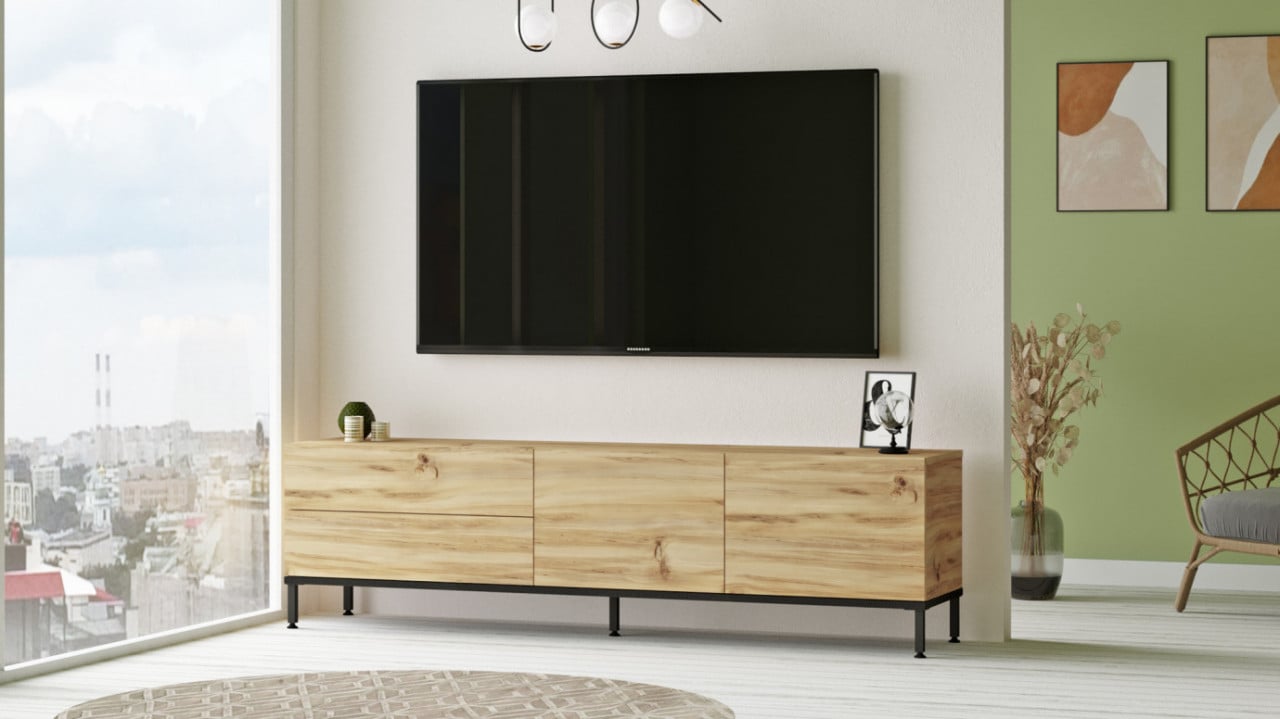 Comoda TV LV6 Oak-Negru - 2 | YEO