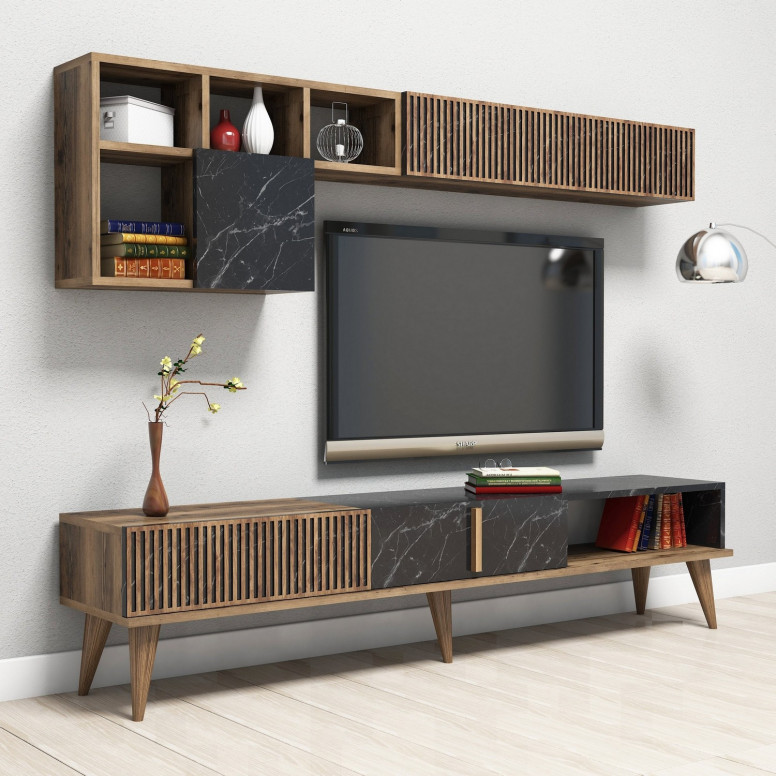 Comoda TV Milan - Walnut, Negru - 3 | YEO