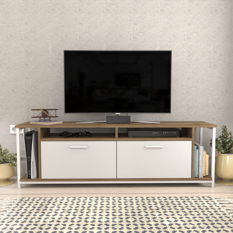 Comoda TV Omar - Alb, Walnut