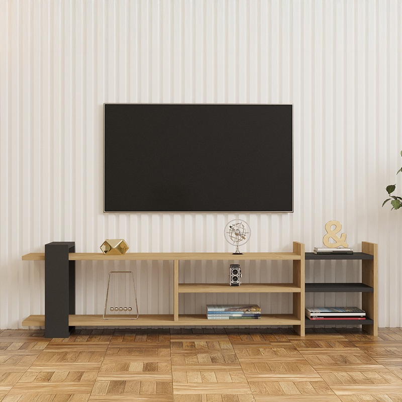 Comoda TV Rinia, Pako World, Stejar-Antracit, 153x60x40 cm - 3 | YEO