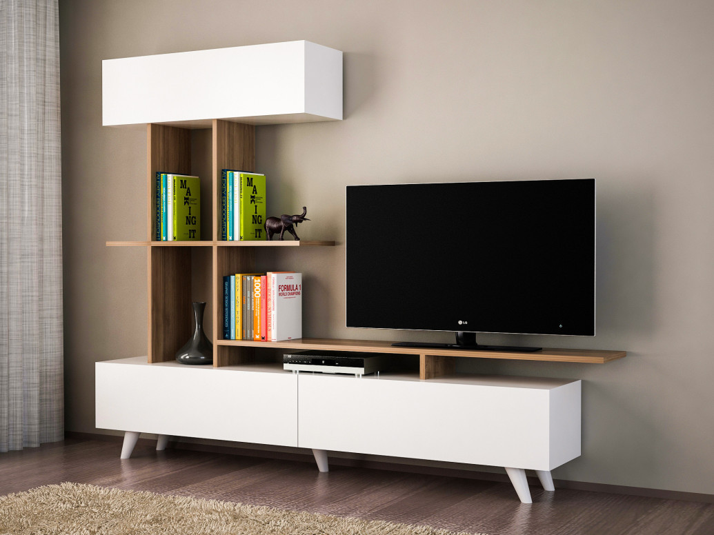 Comoda TV Violet - Alb, Walnut