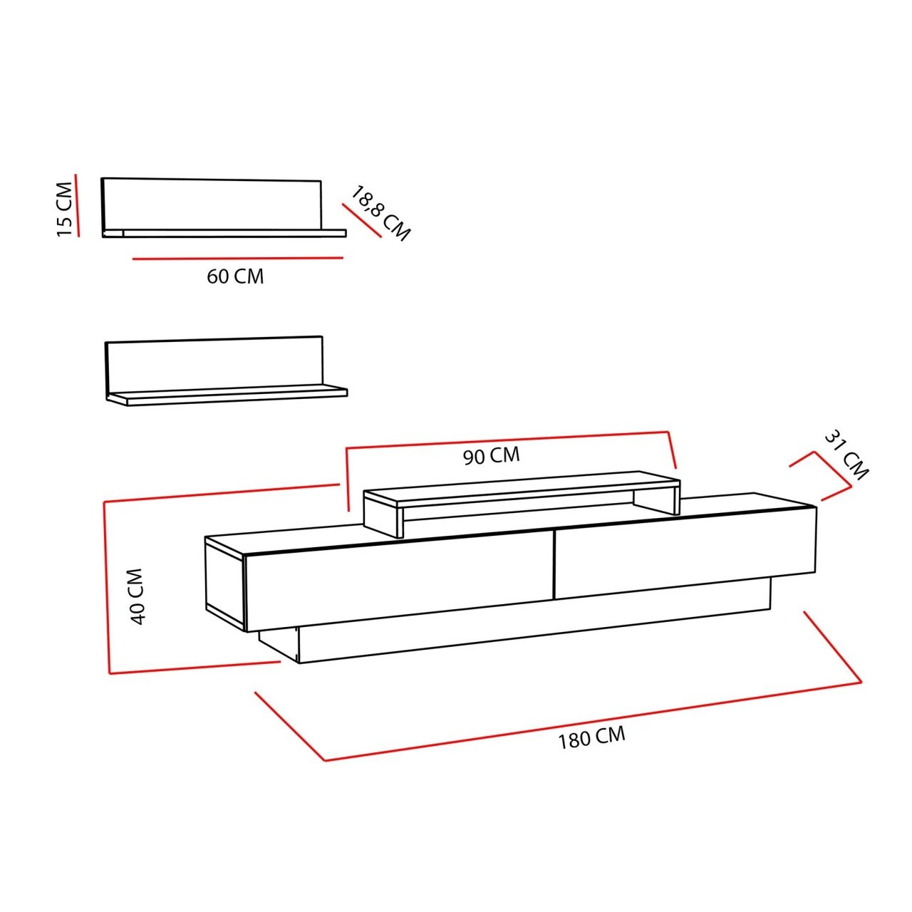 Consola TV Lucca Alb 180x40x31 cm - 3 | YEO