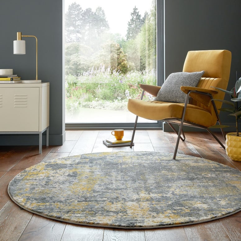 Covor Wonderlust Gri/Galben Ochre 160X160 cm, rotund, Flair Rugs