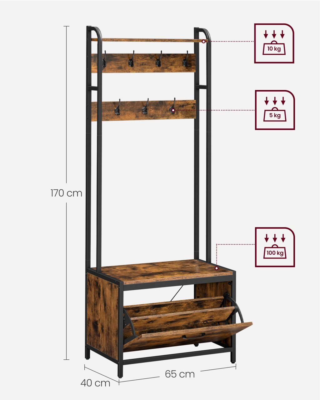 Cuier cu pantofar Vasagle Maro 65x40x170 cm