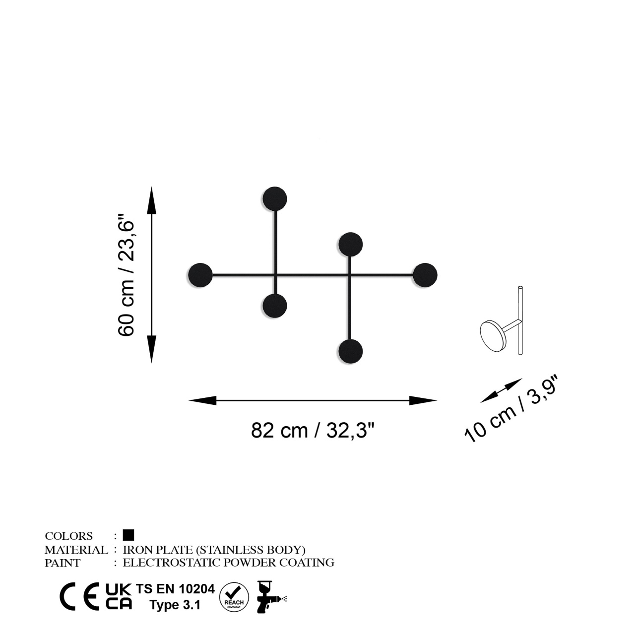 Cuier metalic Dama Negru 82x60x10 cm