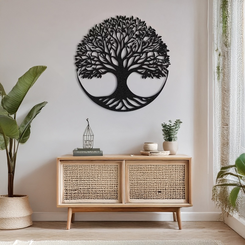 Decoratiune de perete din metal, Lifeto, Negru, 0.2x80x80 cm