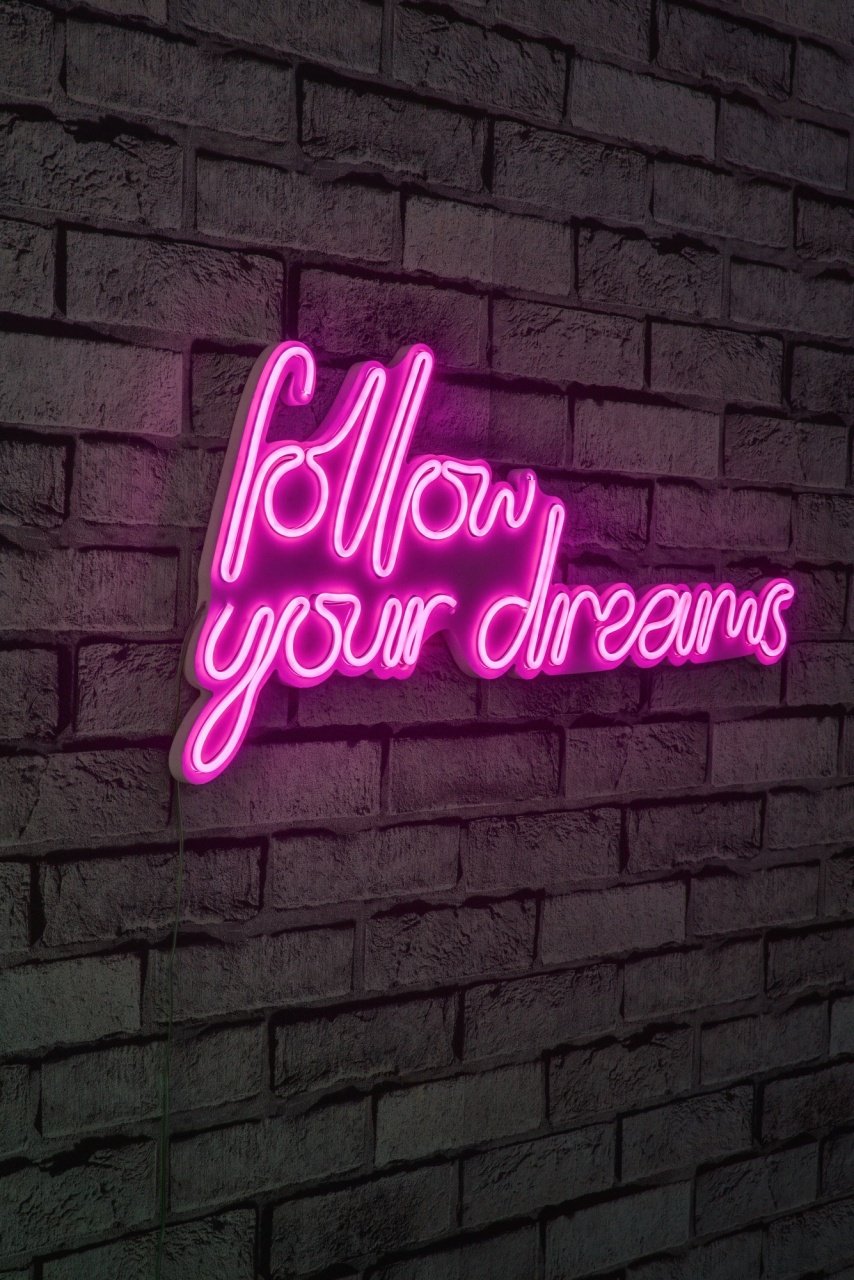 Decoratiune luminoasa LED de perete Follow Your Dreams Roz 60x32x2 cm - 1 | YEO