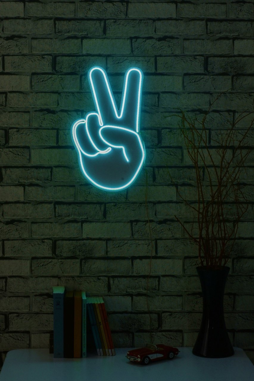 Decoratiune luminoasa LED de perete Victory Sign Albastru 29x44x2 cm - 3 | YEO