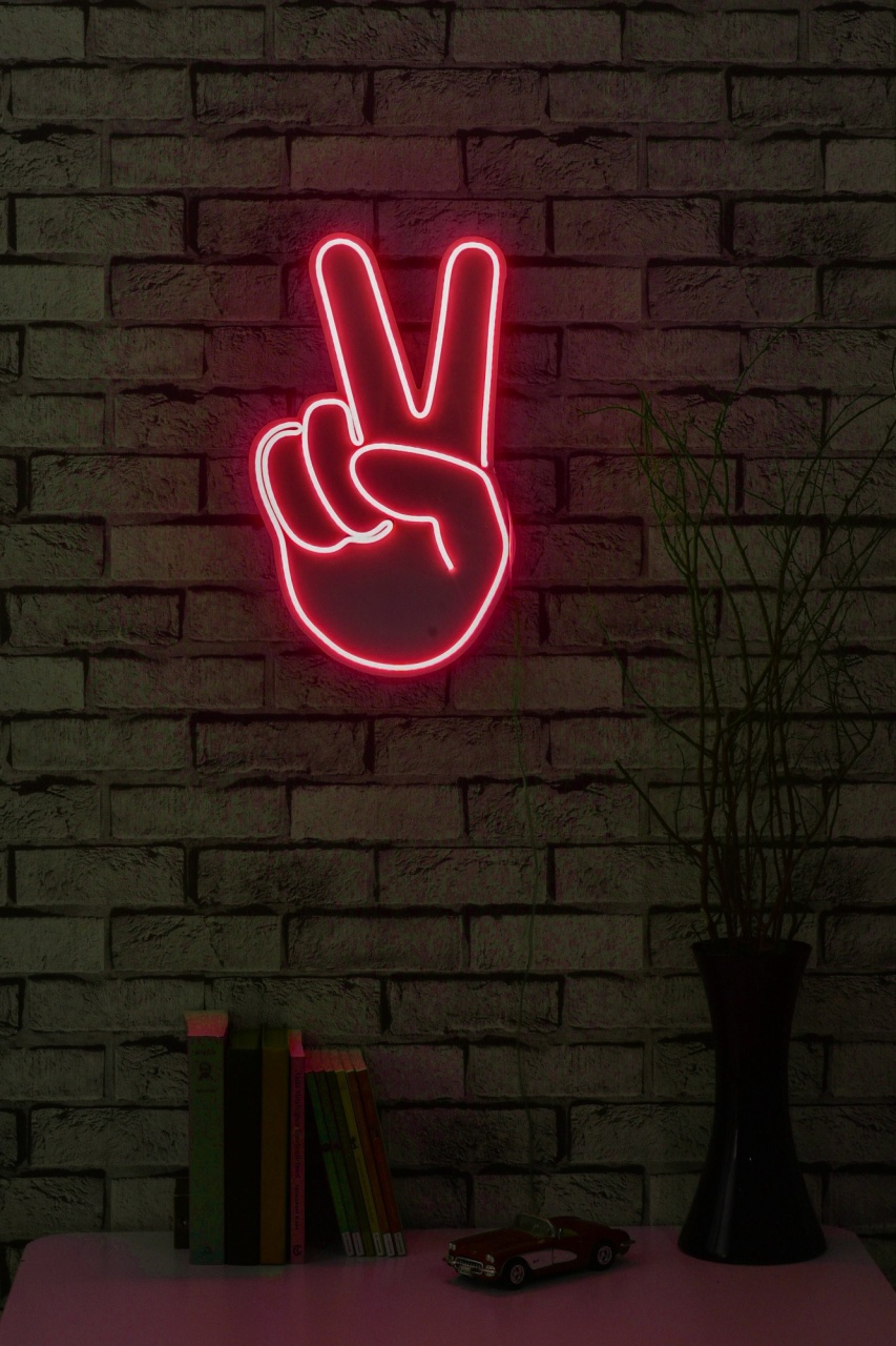 Decoratiune luminoasa LED de perete Victory Sign Rosu 29x44x2 cm - 3 | YEO