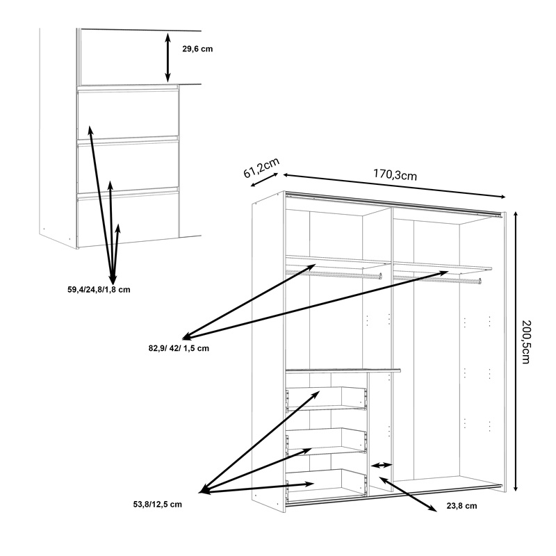 Dulap cu 2 usi Gotion alb melamina 170.5x61x200.5 cm