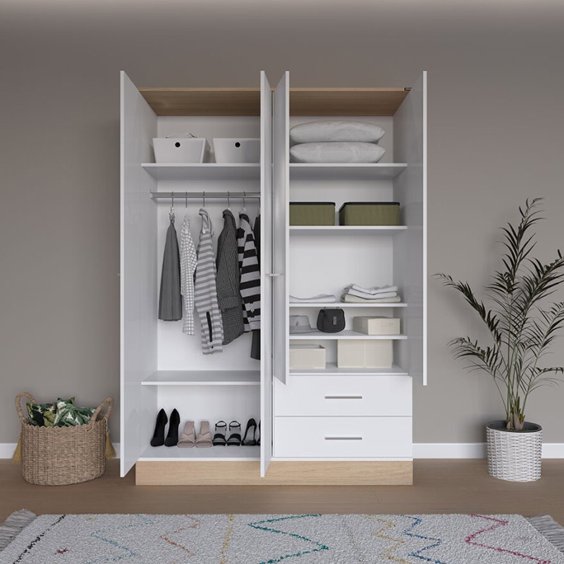 Dulap cu 4 usi Harmony, Pako World, Stejar-Alb, 137x52x198 cm - 1 | YEO