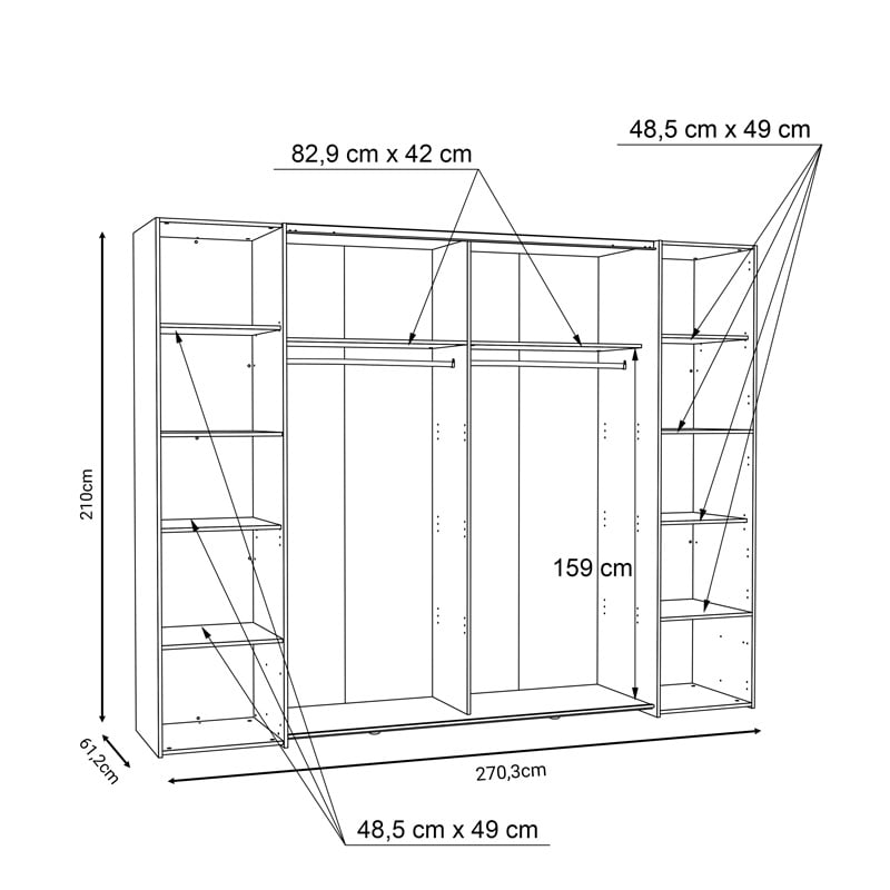 Dulap cu 4 usi Verzo stejar alb melamina 270.5x61x210.5 cm