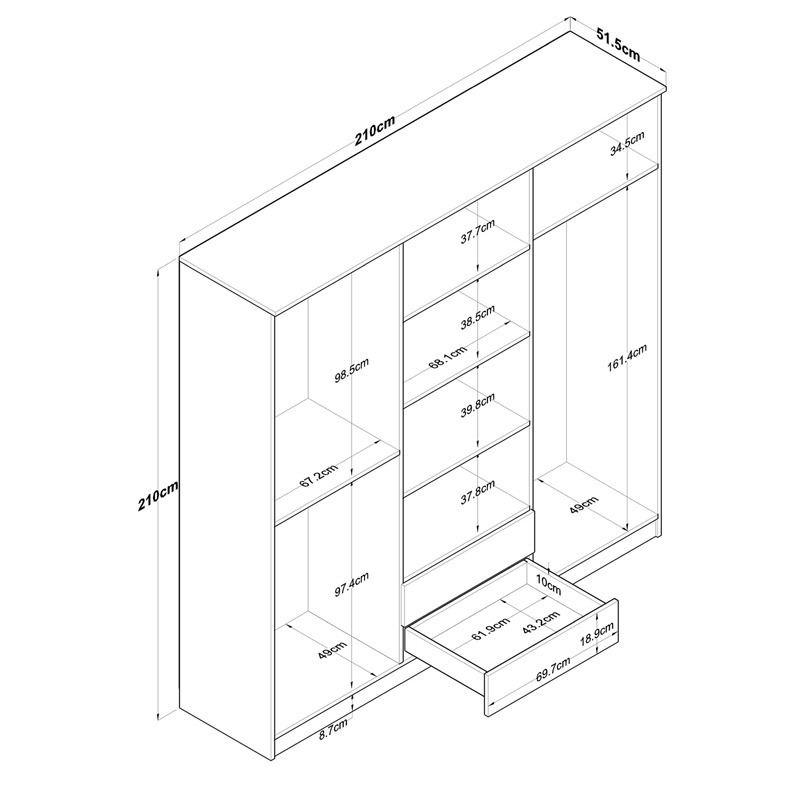 Dulap cu oglinda Warmer Pako World Alb 210x51.5x210 cm