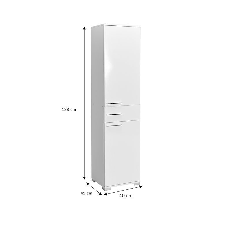 Dulap cu sertar si 2 compartimente Chad alb lucios 45x40x188cm