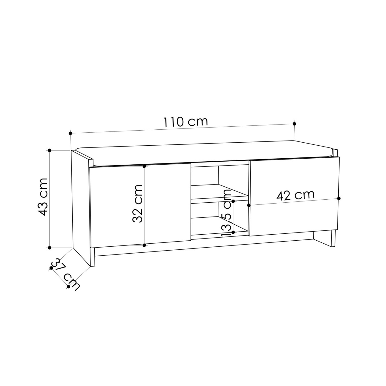 Dulap de pantofi cu banca Zulla Stejar 110x43x37 cm - 3 | YEO