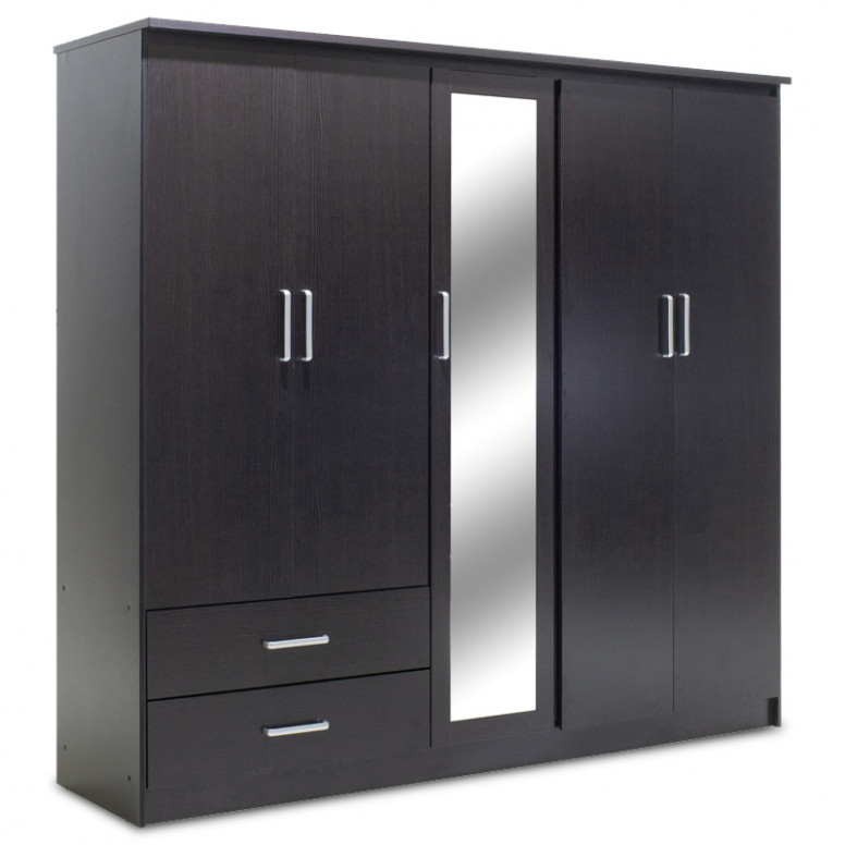 Dulap Olympus Cu 5 Uși Și Sertare + Oglindă Culoare Wenge 198x57x183 cm