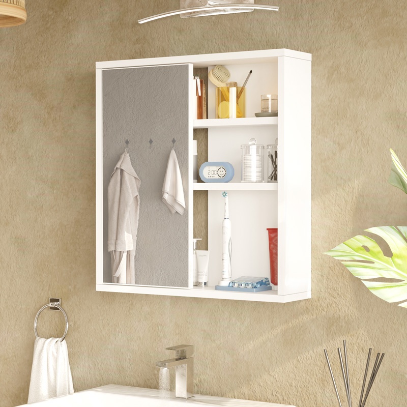 Dulap pentru baie cu oglinda Bagno, Pako World, Alb, 60x14x63 cm - 1 | YEO
