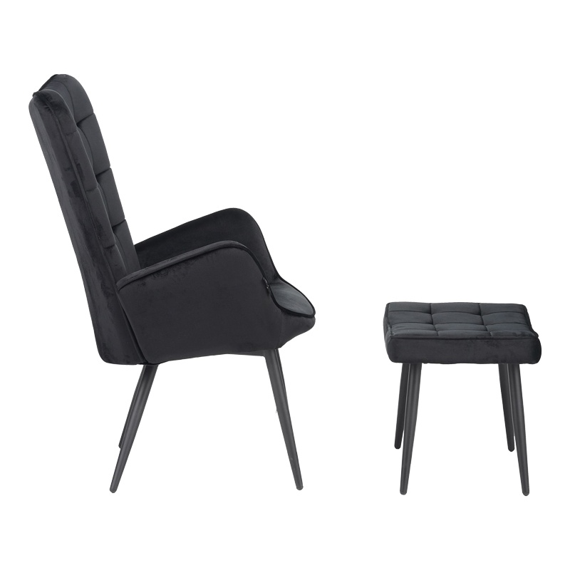 Fotoliu cu taburet Dorita catifea neagra picior metalic negru 68.5x76x103 cm - 2 | YEO