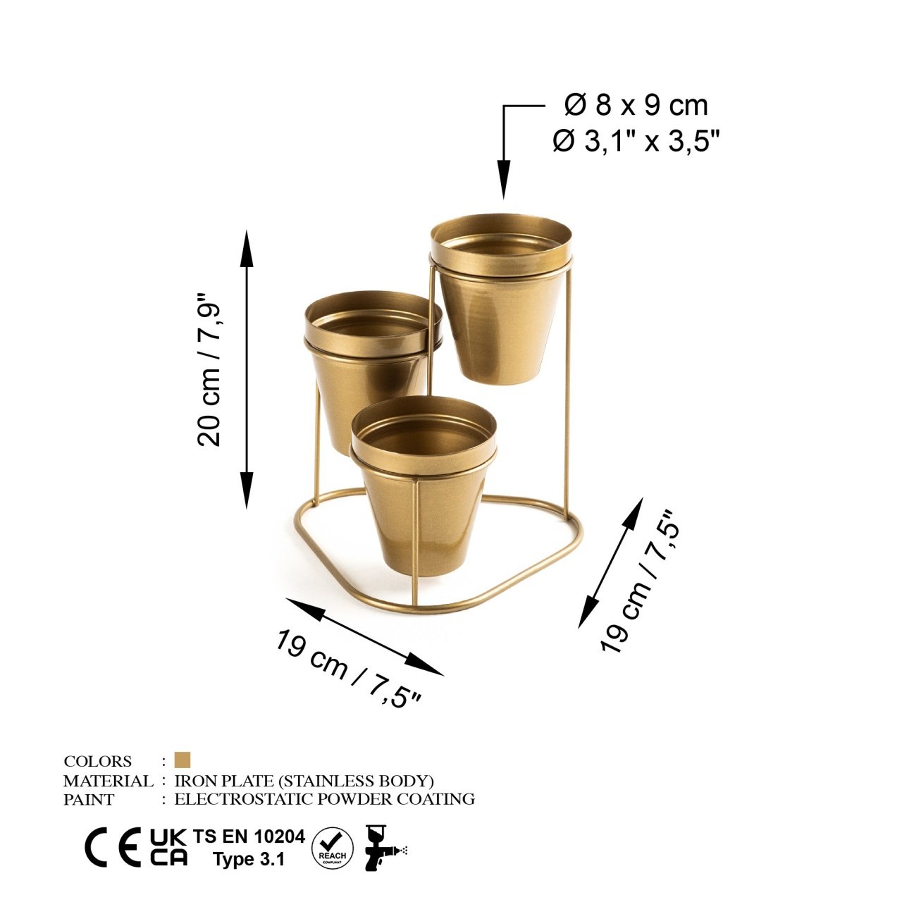 Jardiniera suport metalic decorativ GED-014 Auriu 19x20x19 cm