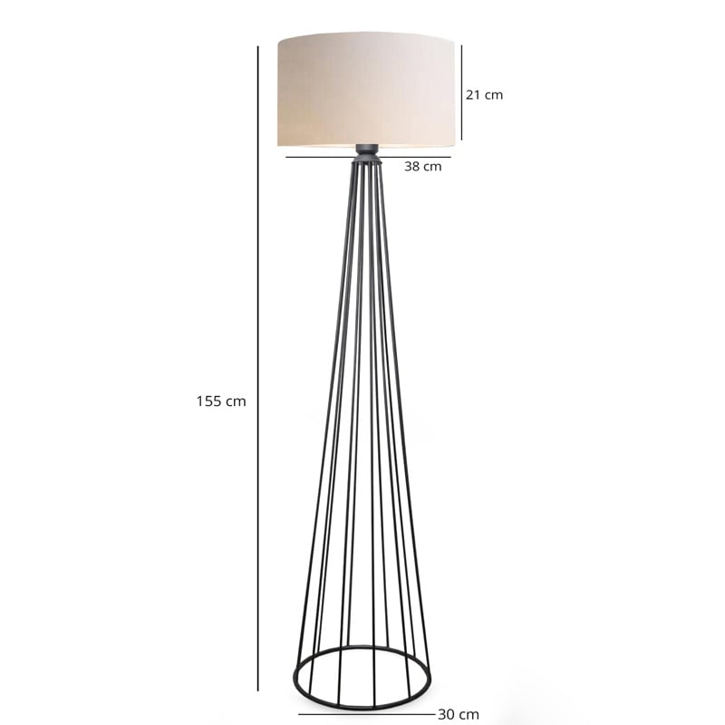 Lampadar Firdo I E27 abajur din tesatura crem si metal negru 38x38x121 cm