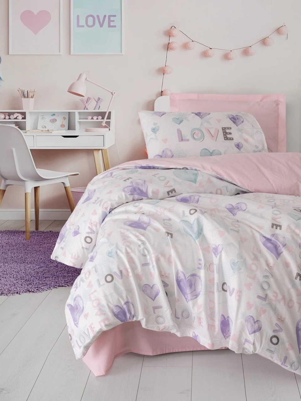 Lenjerie 1 Persoana Lovella Roz (Bumbac 100%)